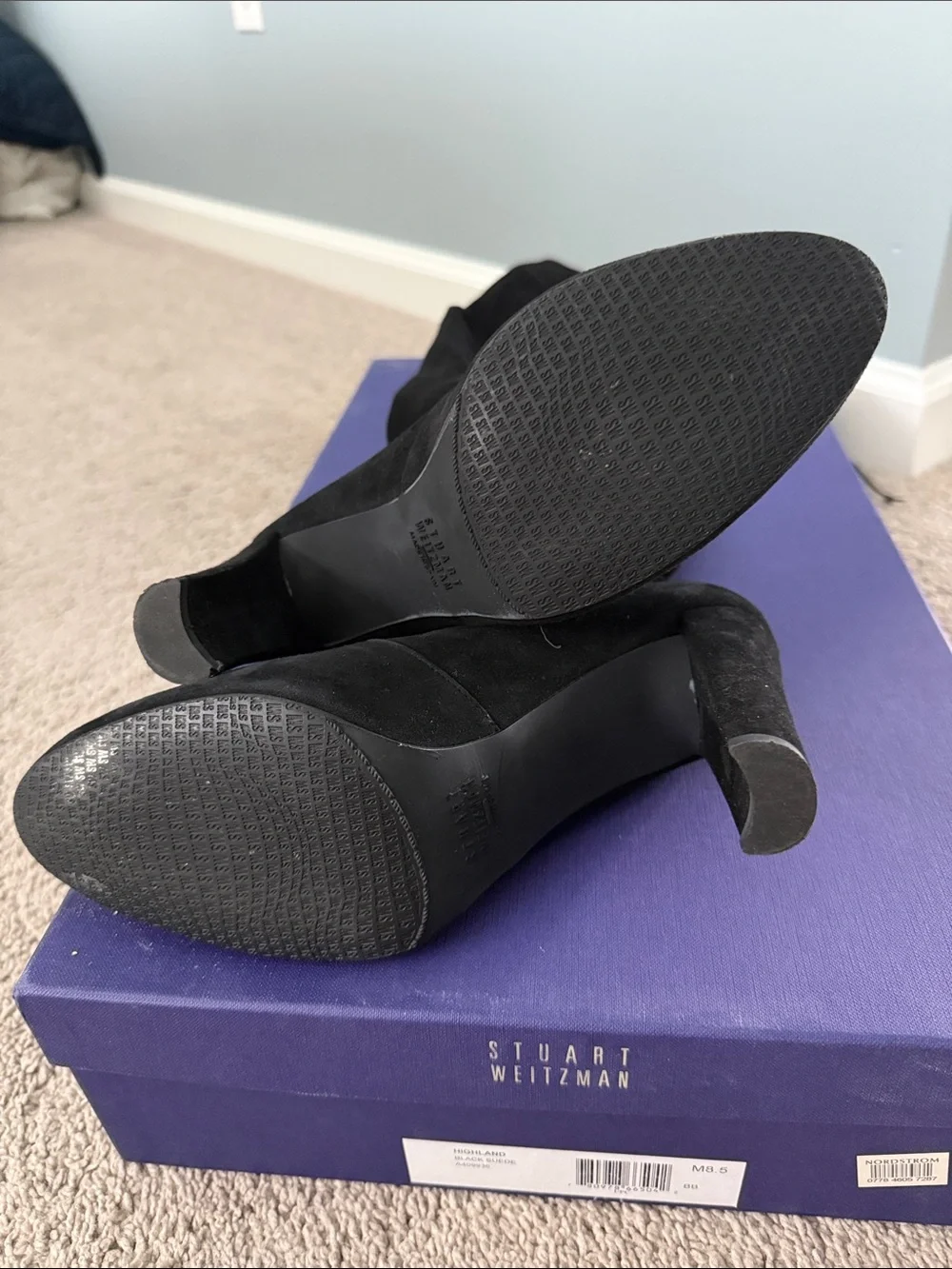 Stuart Weitzman Black Suede Over-The-Knee Block Heel Boots